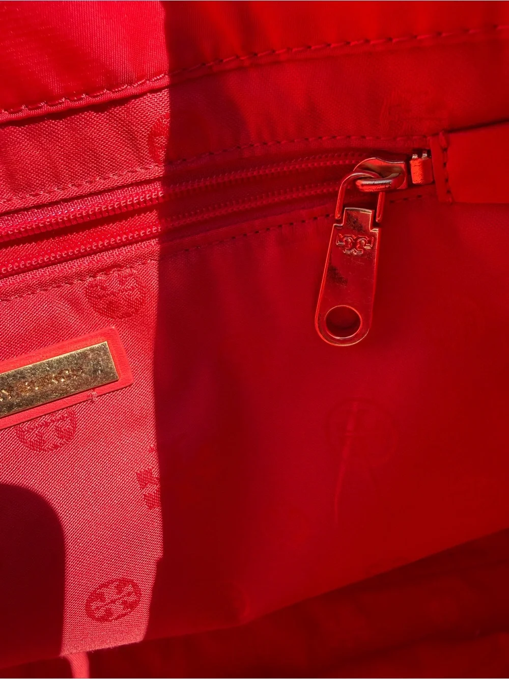 Tory Burch Ella Red Nylon Logo Tote